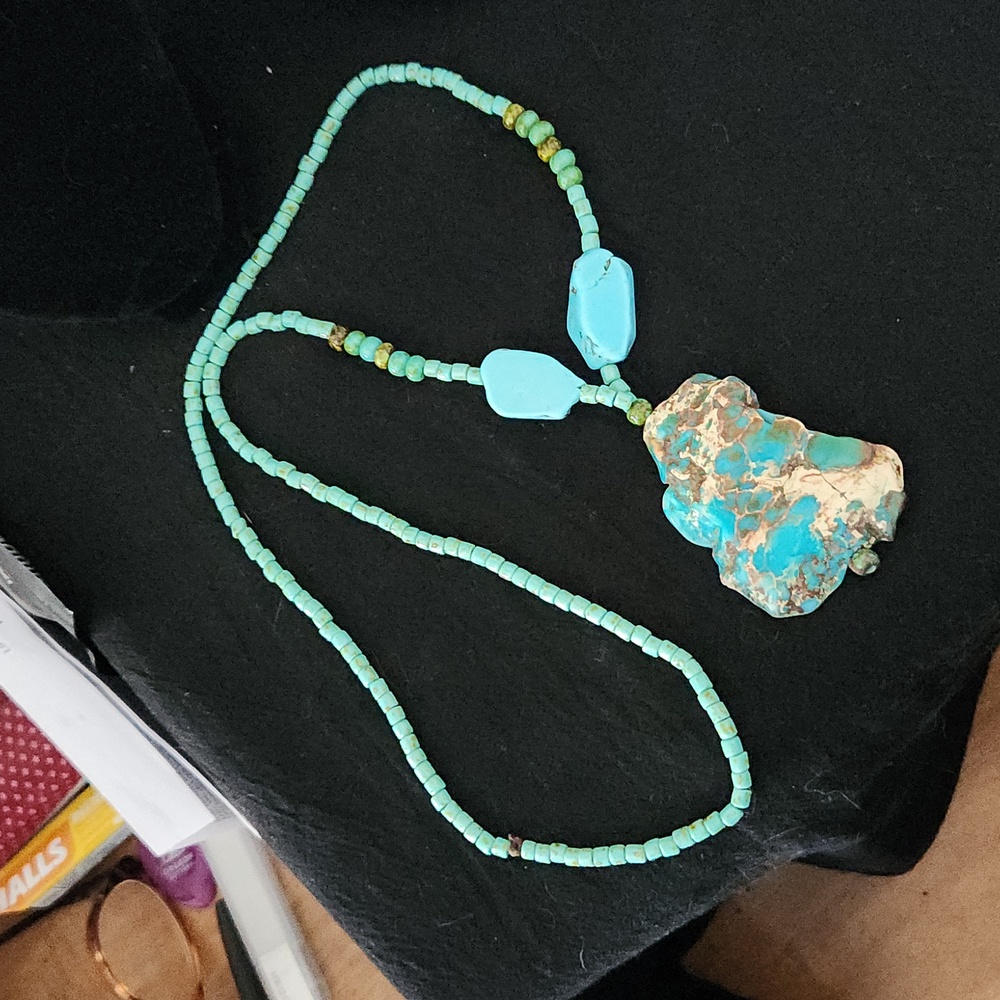 Large sea jasper and turquoise necklace - Picture 4 of 5